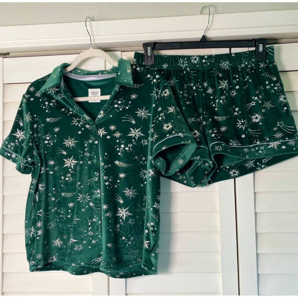 Chelsea Peers Christmas Velvet Revere Top & Short Pajama Set Soft/Cozy | Sz 12
